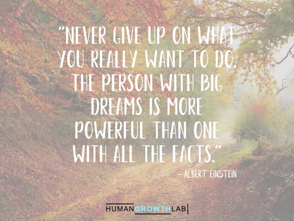 An Albert Einstein quote on Should You Follow Your Dreams - "Never give up on what
you really want to do.
The person with big
dreams is more
powerful than one
with all the facts."