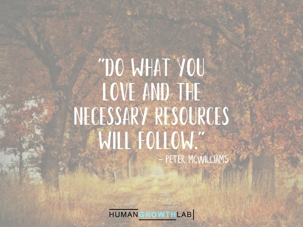 Peter McWilliams quote on doing what you love and resources following - "Do what you
love and the
necessary resources
will follow."