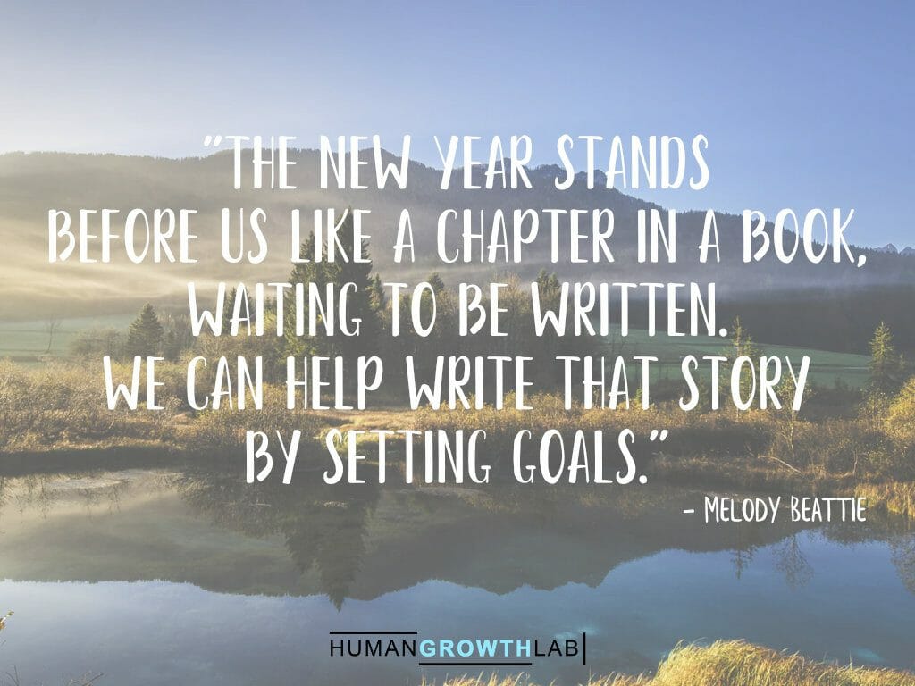 Melody Beattie quote on New Year resolutions - "The new year stands
before us like a chapter in a book,
waiting to be written.
We can help write that story
by setting goals."